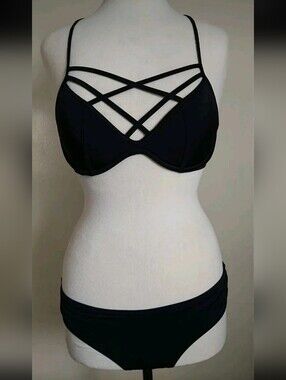 Victoria's Secret Black Strappy Sweamwear Bikini Set Size Small